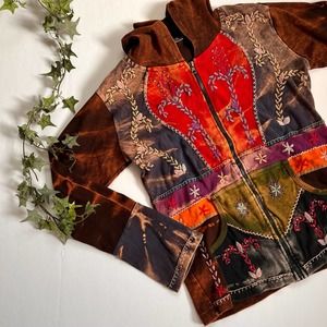 Boho bell sleeve patchwork hoodie